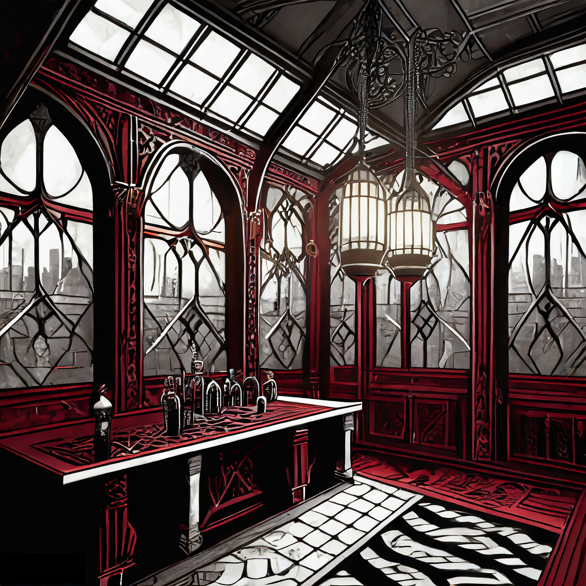 graphic style inside of speakeasy bar