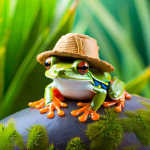 frog in safari hat